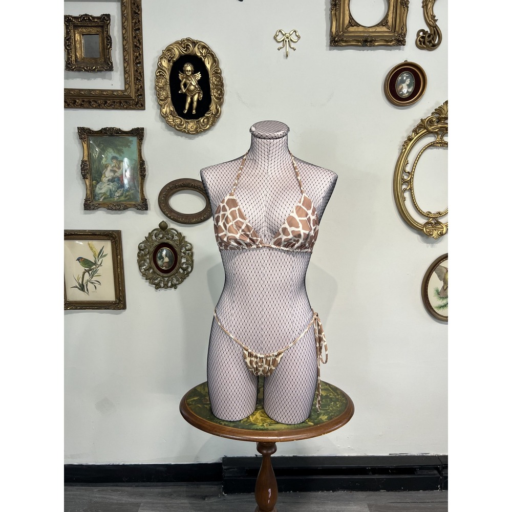 Inamorata Brown Giraffe Print Triangle Bikini Set Medium Top Small Bottom